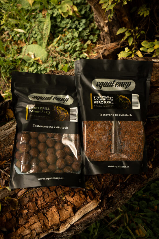 SQUAT CARP - Boilies Hero Krill 24 mm 1 kg + Stick Mix Hero Krill 1 kg